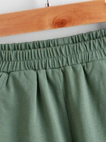 SHEIN Toddler Boys Cotton Drop Shoulder Solid Top & Track Shorts Set - Green - View 7