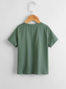 SHEIN Toddler Boys Cotton Drop Shoulder Solid Top & Track Shorts Set - Green - View 8