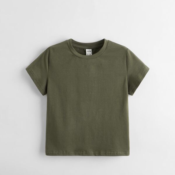 

Toddler Boys Solid Round Neck Tee, Army green