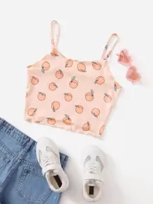 SHEIN 青少年女孩桃子圖案吊帶上衣 - 淺粉色 - 查看 1