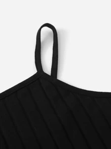 SHEIN Vestido de niñas adolescentes ajustado unicolor tejido de canalé de niñas adolescentes - Negro - Ver 4