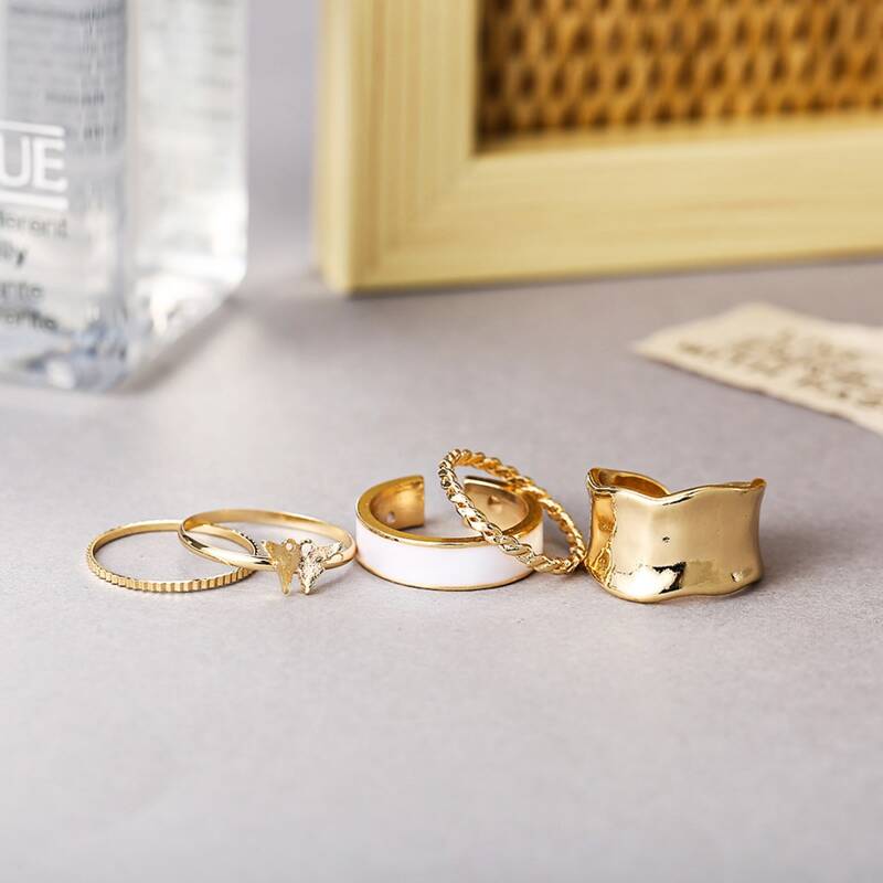 

5pcs Butterfly Decor Ring, Gold