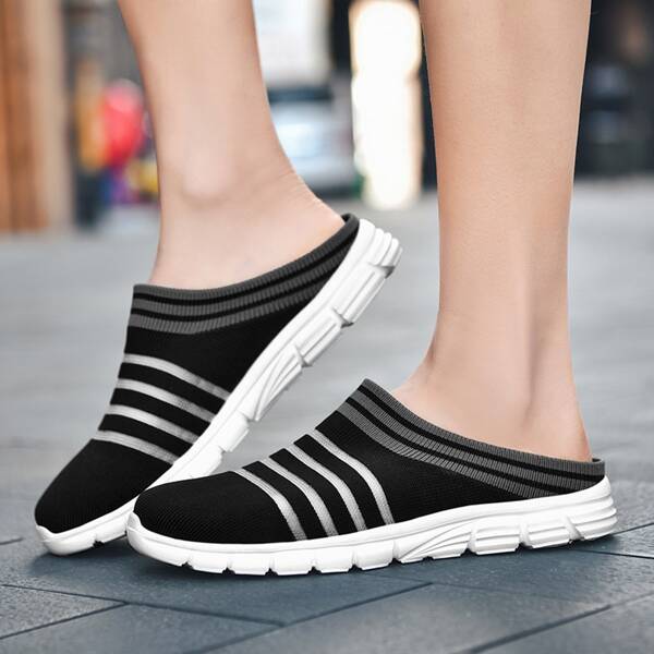 

Striped Slip On Sneakers, Black