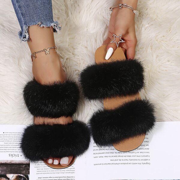 

Fluffy Slide Sandals, Black