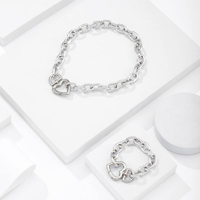 

1pc Heart Decor Necklace & 1pc Bracelet, Silver