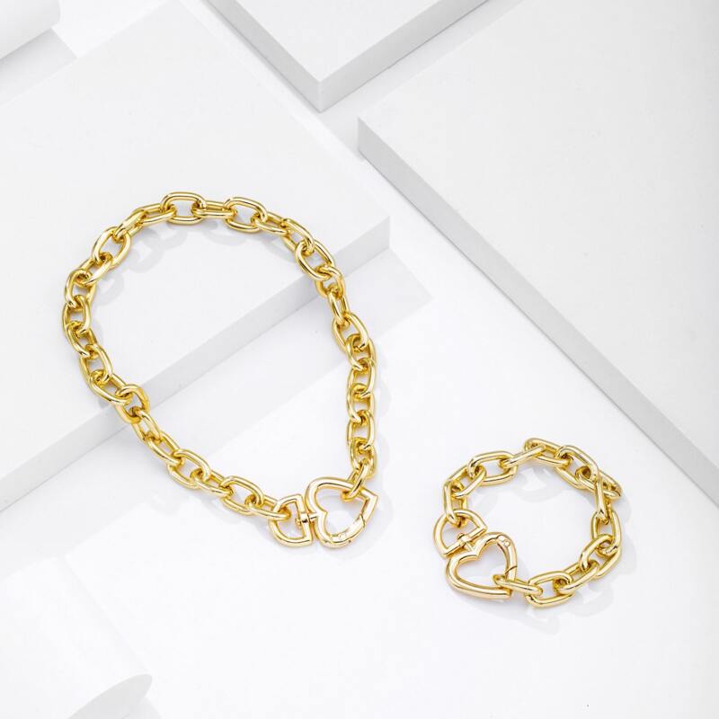 

1pc Heart Decor Necklace & 1pc Bracelet, Gold