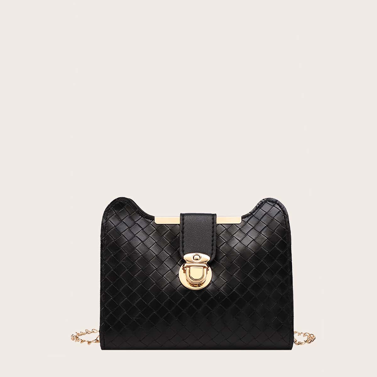 

Push Lock Woven Pattern Chain Bag, Black