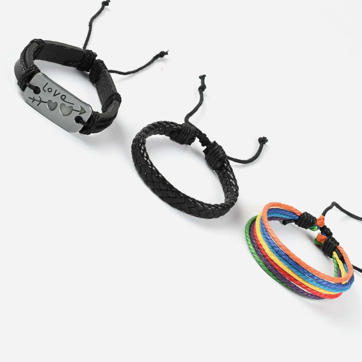 

Guys 3pcs Heart Braided Bracelet, Multicolor