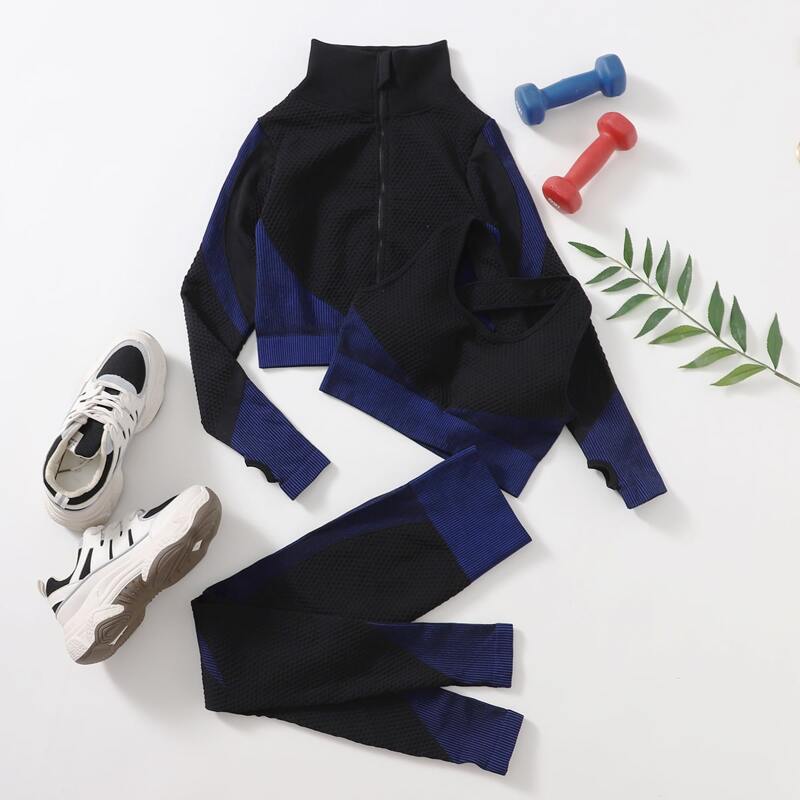 

Seamless 3pcs Sports Bra & Sports Jacket & Sports Leggings, Multicolor