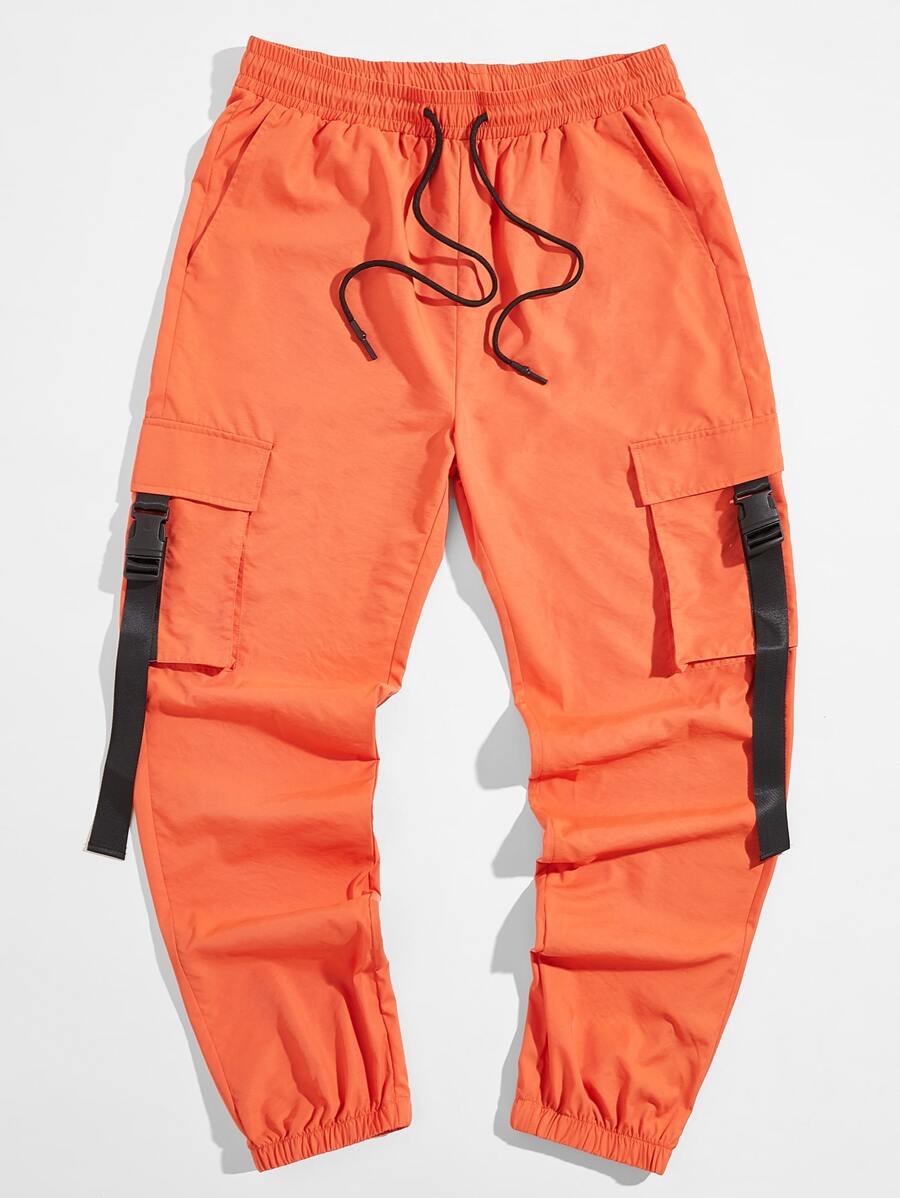 Manfinity Men Neon Orange Push Buckle Detail Cargo Trousers - Orange - View 1