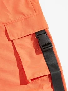 Manfinity Men Neon Orange Push Buckle Detail Cargo Trousers - Orange - View 4