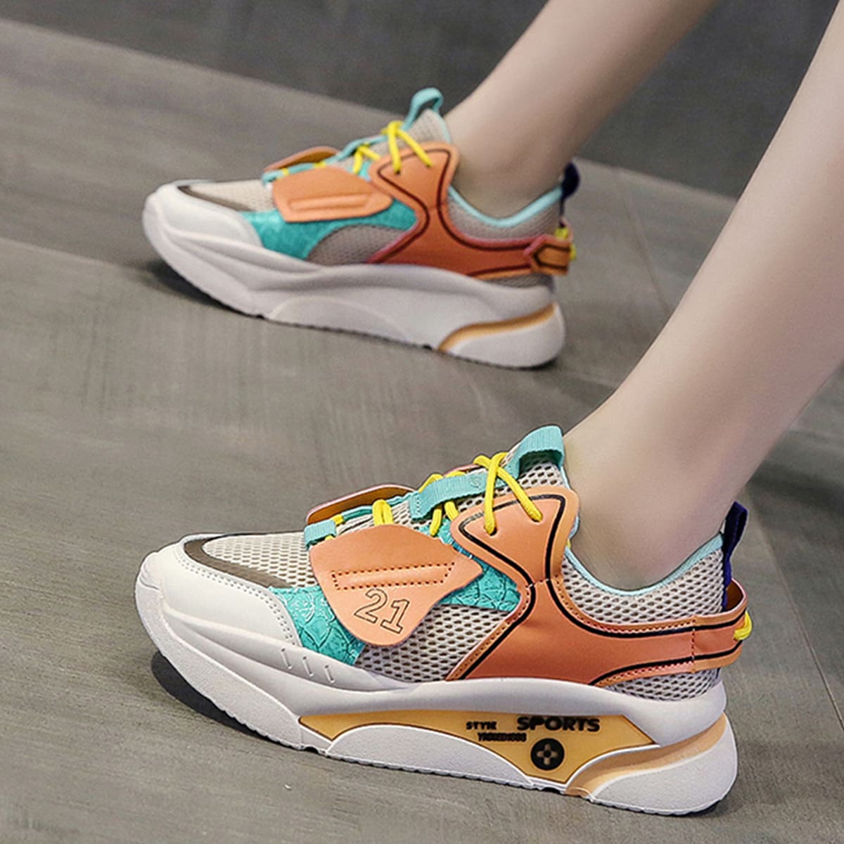 

Color Block Mesh Chunky Sneakers, Orange
