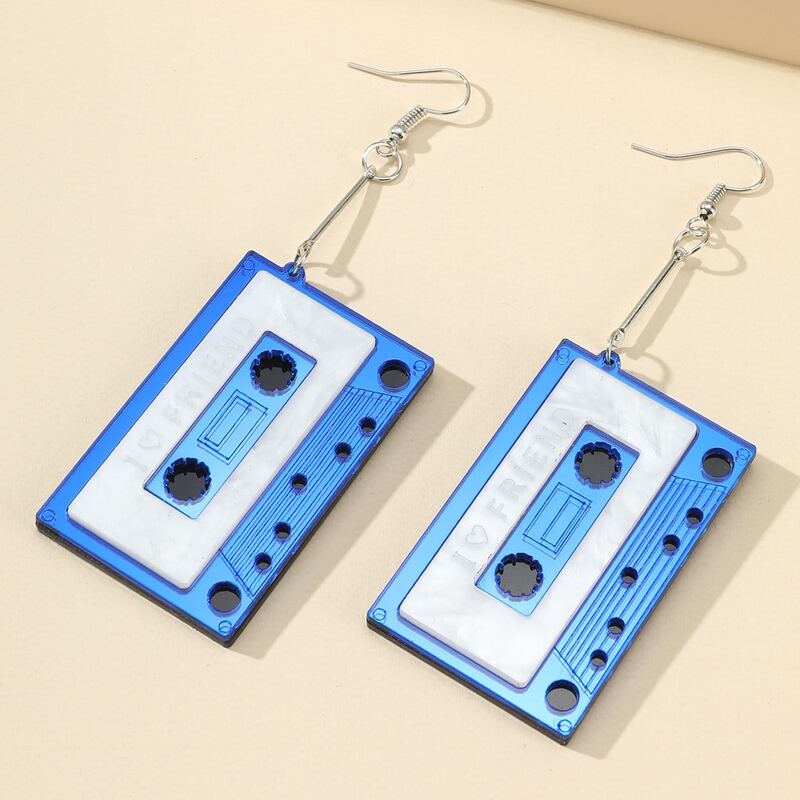 

Cassette Tape Drop Earrings, Blue
