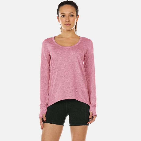 

однотонная спортивная футболка с отверстием для большего пальца, Пыльный розовый