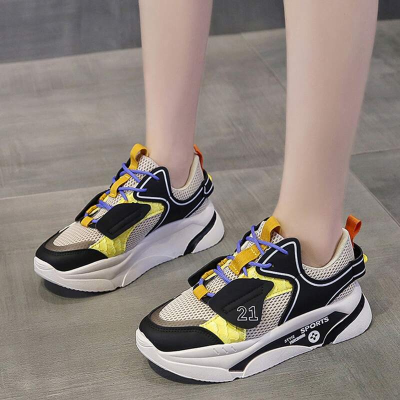 

Color Block Mesh Chunky Sneakers, Black
