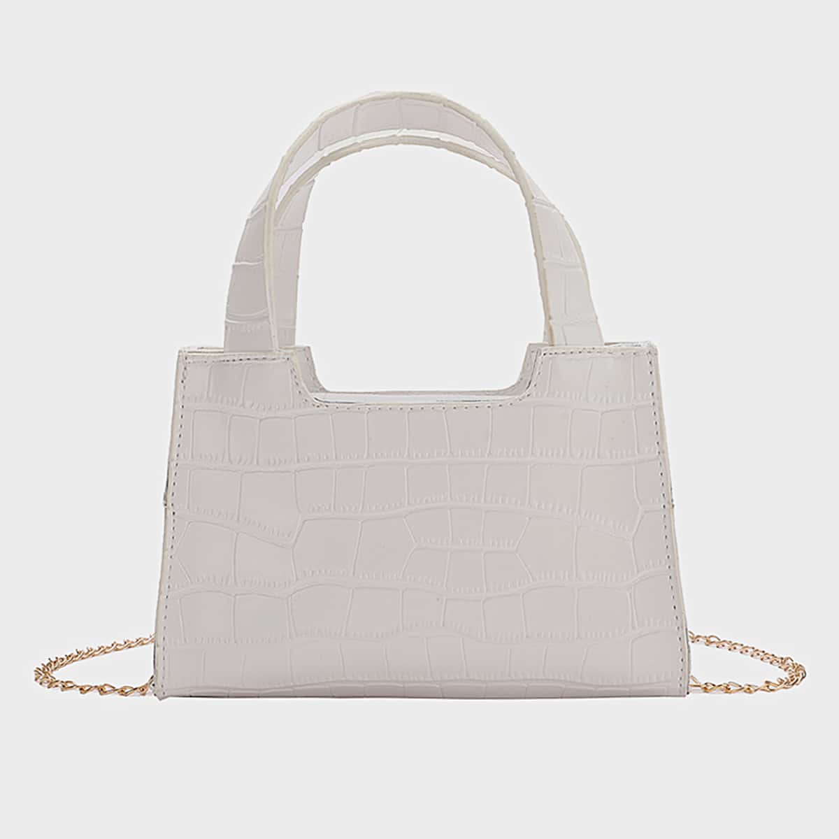 

Croc Embossed Satchel Bag, White