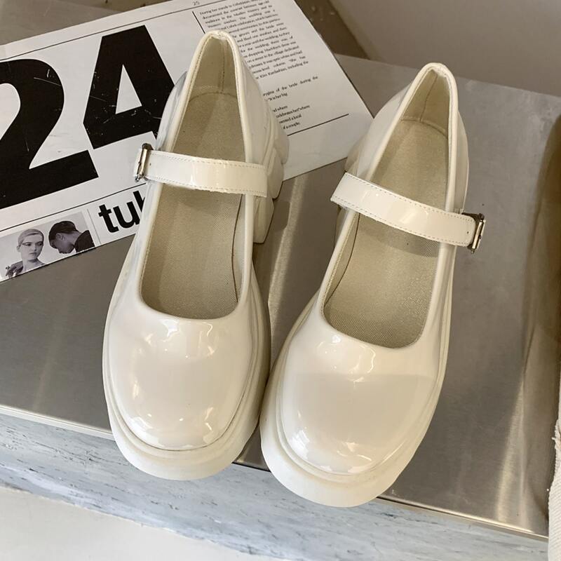 

Patent Leather Mary Jane Flats, Beige