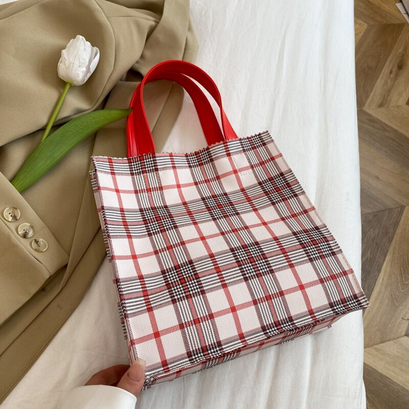 

Plaid Tote Bag, Red