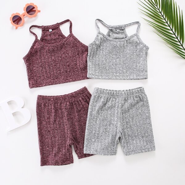 

Toddler Girls 4pcs Rib-knit Cami Top & Shorts, Multicolor