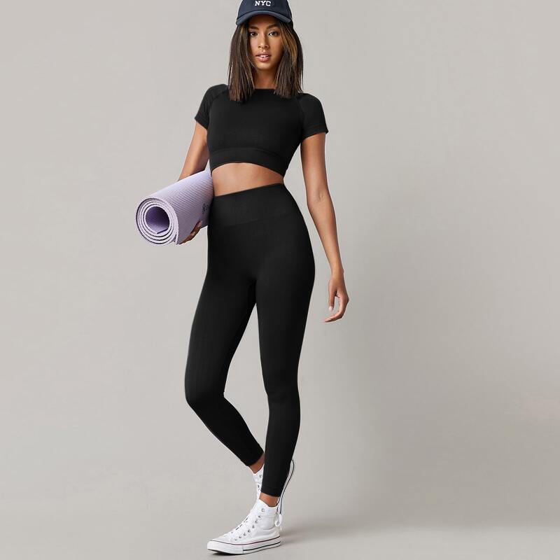 

High Waist Seamless Sports Leggings, Black