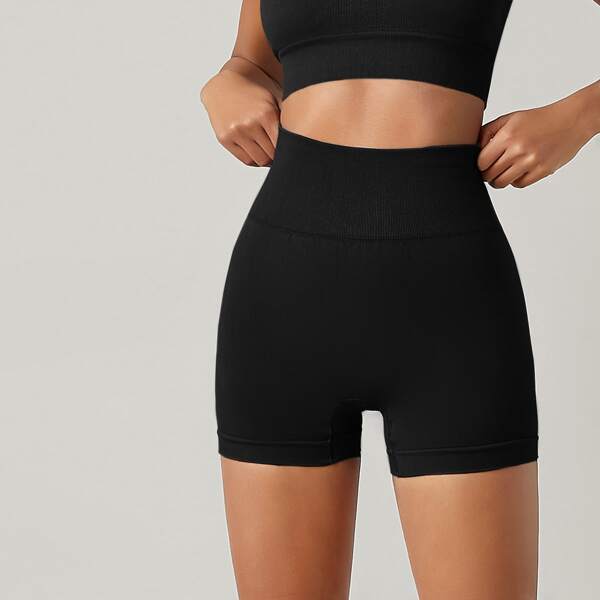 

High Waist Seamless Sports Shorts, Black