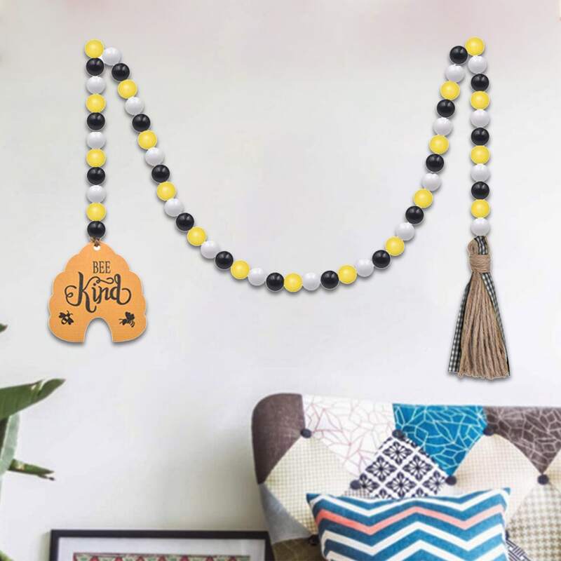 

1pc Tassel Decor Beaded Wall Hanging, Yellow