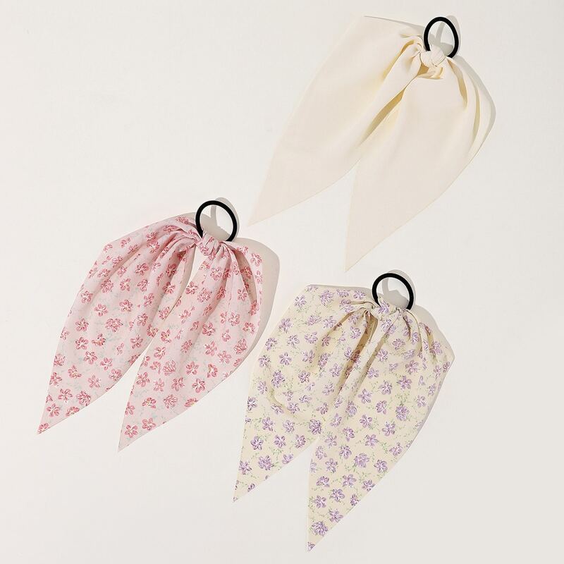 

3pcs Floral Pattern Scarf Hair Tie, Multicolor