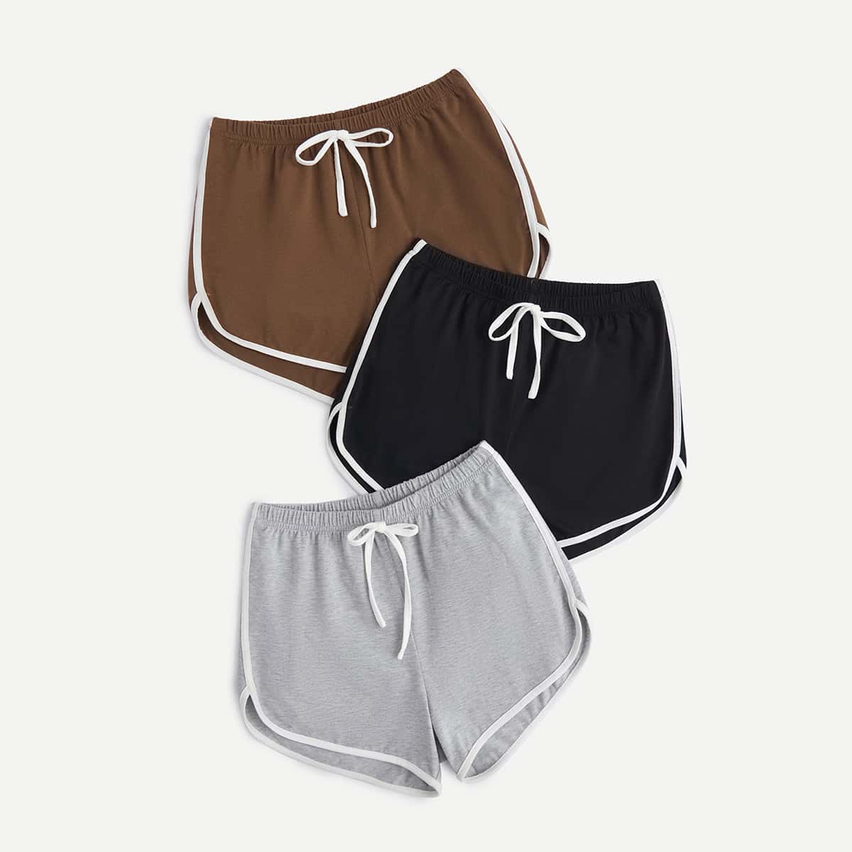 

3pcs Contrast Binding Dolphin Shorts, Multicolor