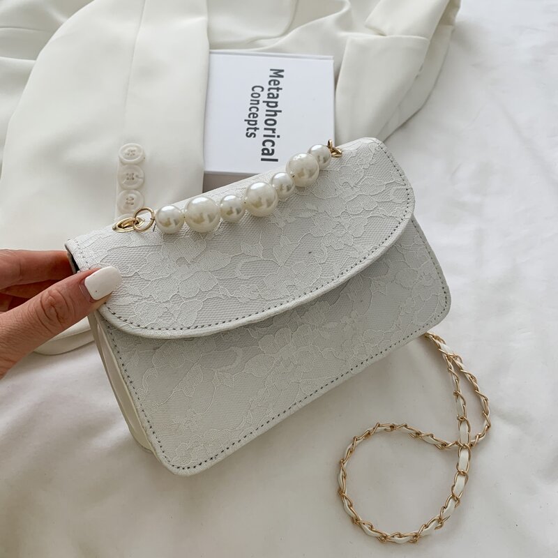 

Floral Lace Satchel Bag, White