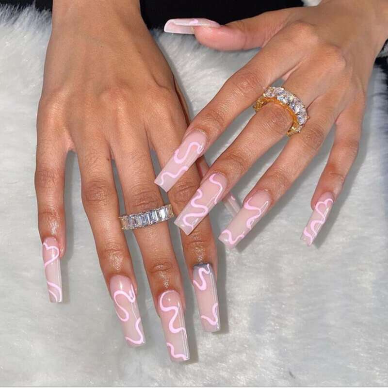 

24pcs Graphic Fake Nail & 24pcs Clear Nail Tape, Multicolor