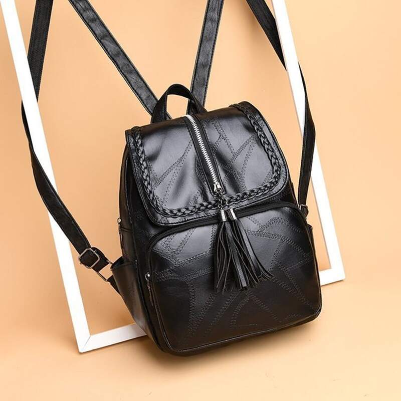 

Tassel Charm Flap Backpack, Black
