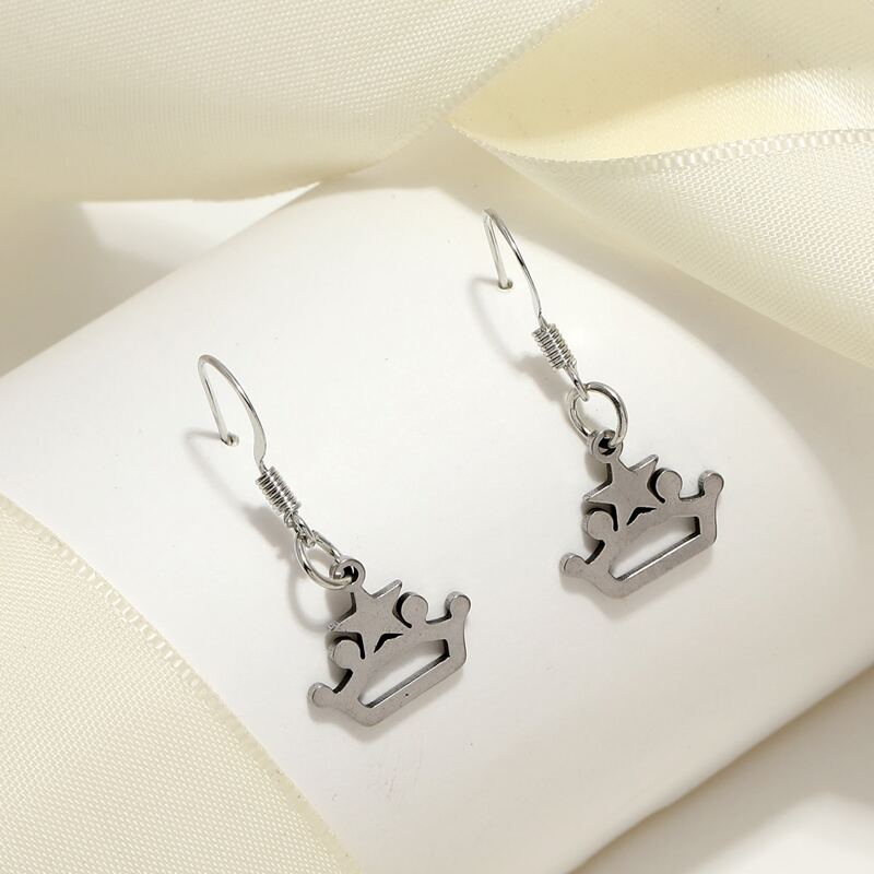 

Crown Drop Earrings, Silver