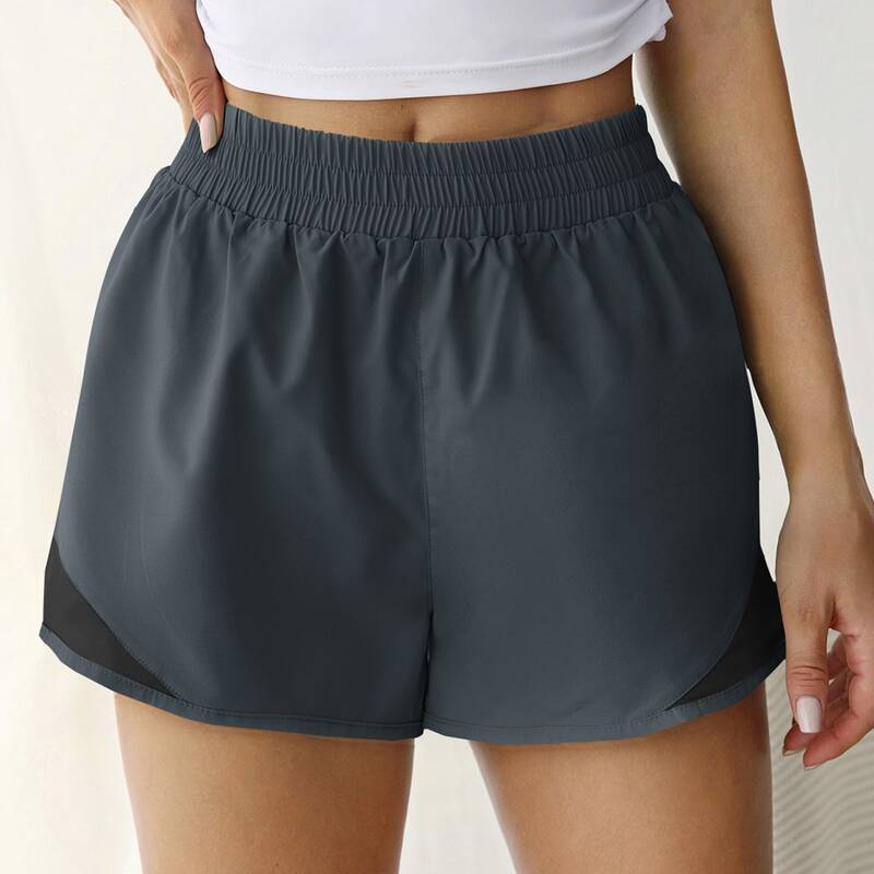 

Elastic Waist Solid Sports Shorts, Dark grey