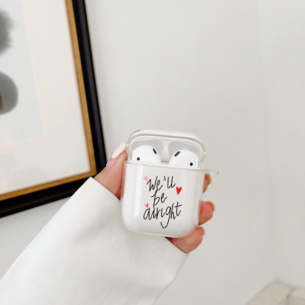 

Прозрачный чехол для Airpods с текстовым принтом