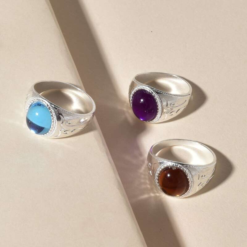 

3pcs Engraved Ring, Multicolor