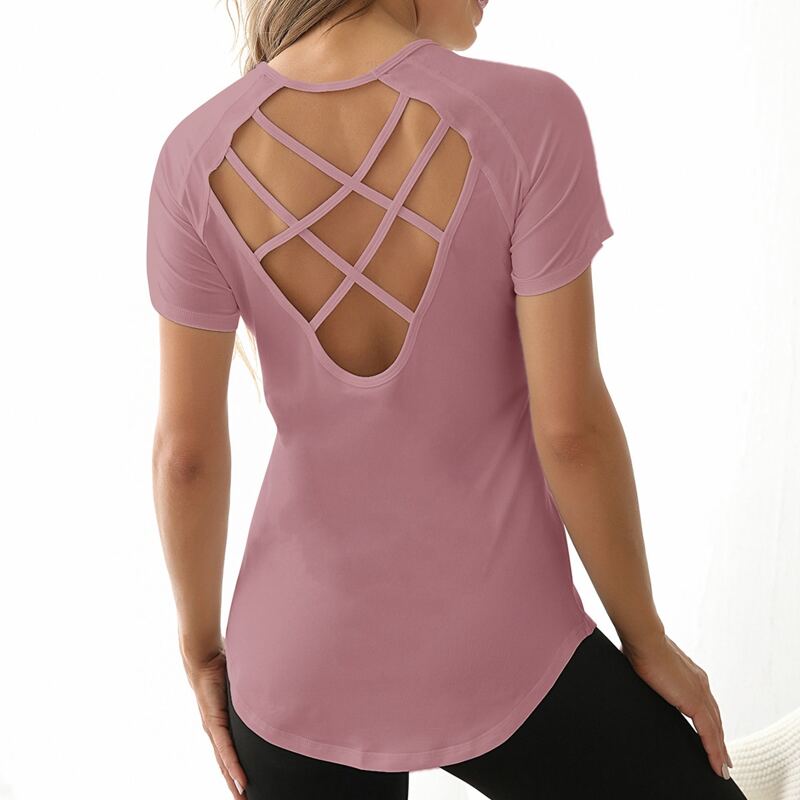 

Criss-cross Open Back Sports Tee, Dusty pink