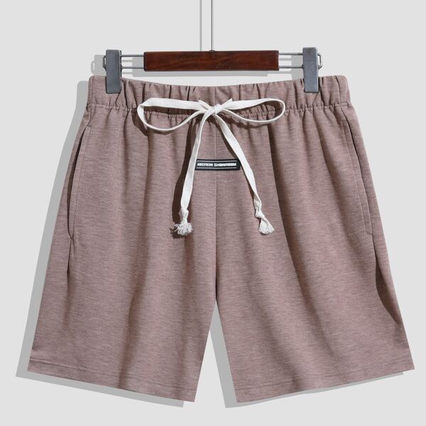 

Men Patched Drawstring Waist Track Shorts, Khaki