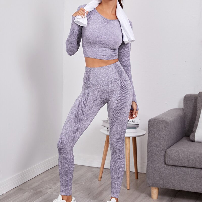 

Seamless Raglan Sleeve Thumb Hole Sports Tee & Leggings, Lilac purple