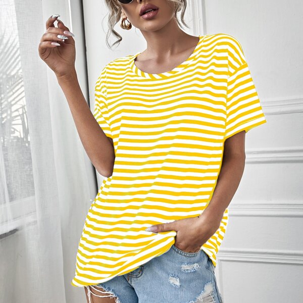 

Striped Drop Shoulder Tee, Yellow