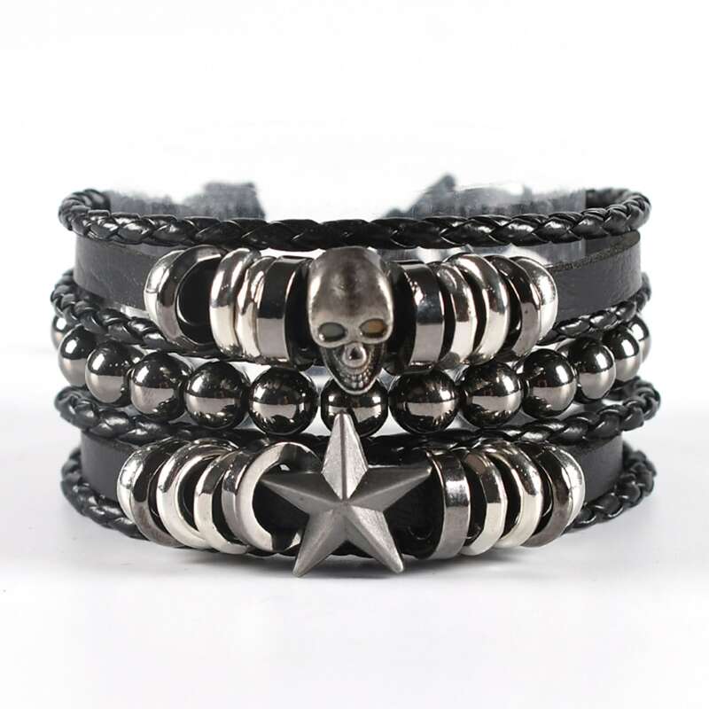 

Guys 3pcs Skull & Star Bracelet, Black