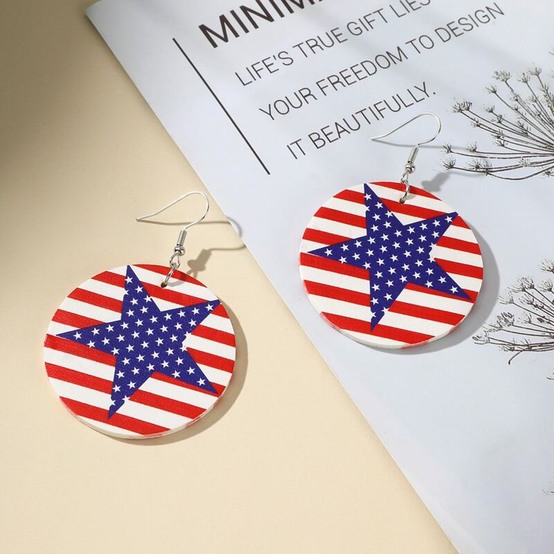 

Star Print Round Drop Earrings, Multicolor