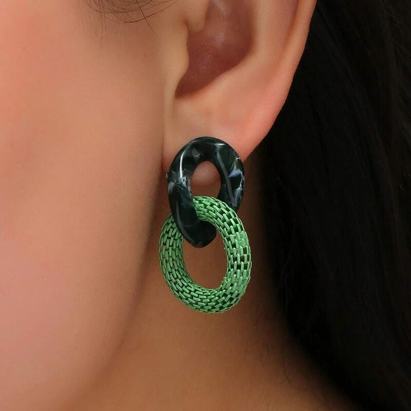 

Geo Drop Earrings, Green