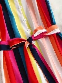 Vestido de tirantes con cinturón de rayas - Multicolor - Ver 3