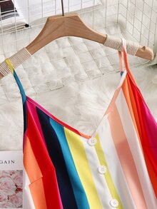 Vestido de tirantes con cinturón de rayas - Multicolor - Ver 4