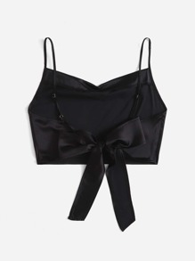 SHEIN Privé Date Night Tie Back Satin Concert Crop Cami Top - Black - View 2