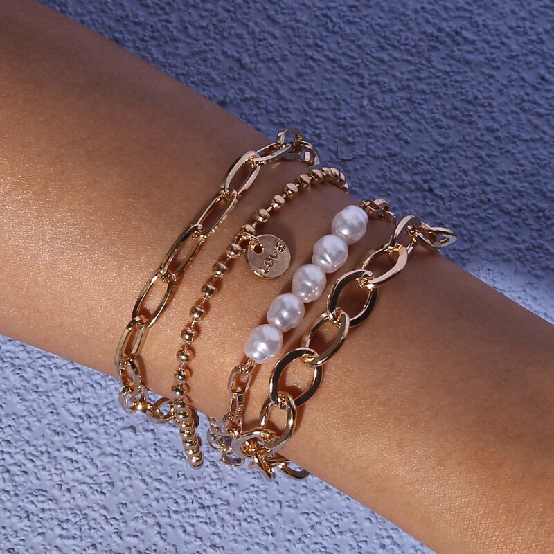 

3pcs Faux Pearl Bracelet, Gold