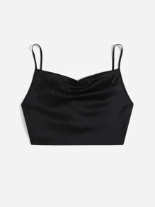 SHEIN Privé Date Night Tie Back Satin Concert Crop Cami Top - Black - View 4