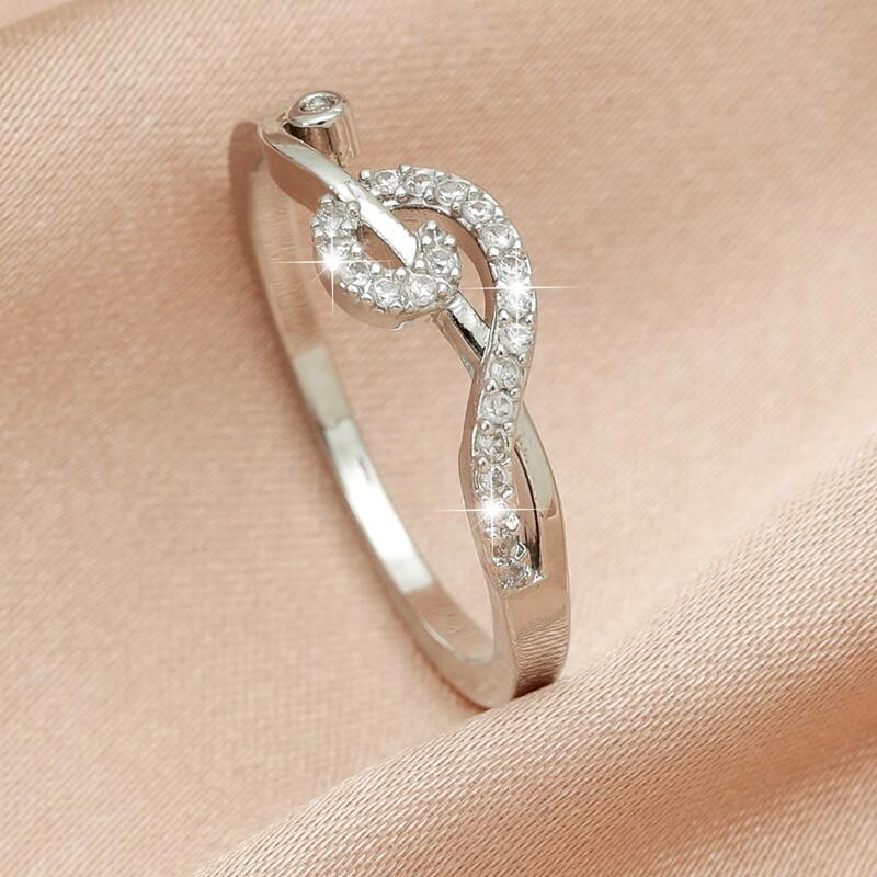 

Rhinestone Music Note Ring, Silver