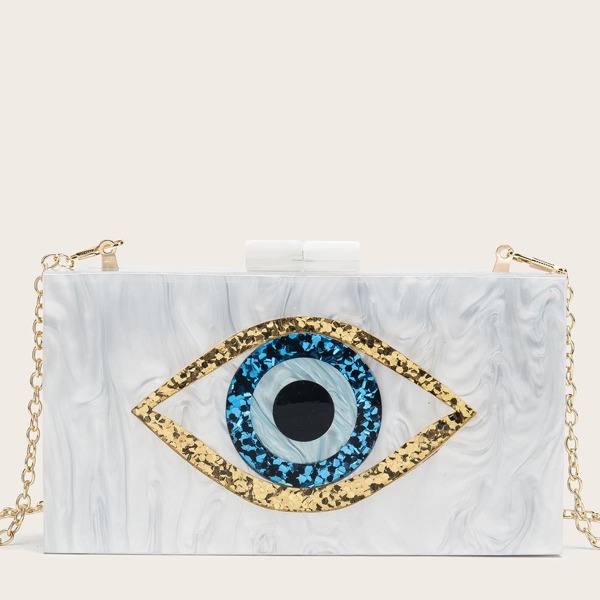 

Eye Pattern Chain Box Bag, White