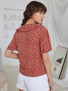 SHEIN Unity Top ribete fruncido floral - Rojo - Ver 2
